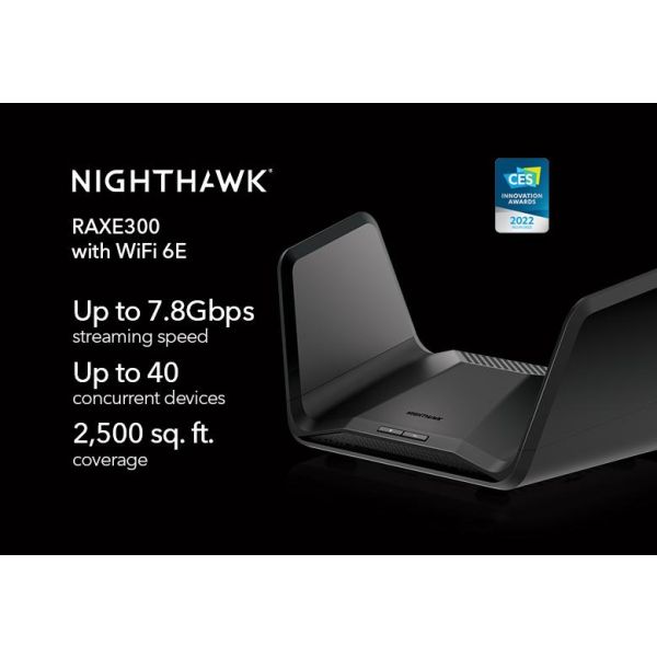 NETGEAR Nighthawk RAXE300 draadloze router Gigabit Ethernet Tri-band (2.4 GHz / 5 GHz / 5 GHz) Zwart (RAXE300-100EUS)