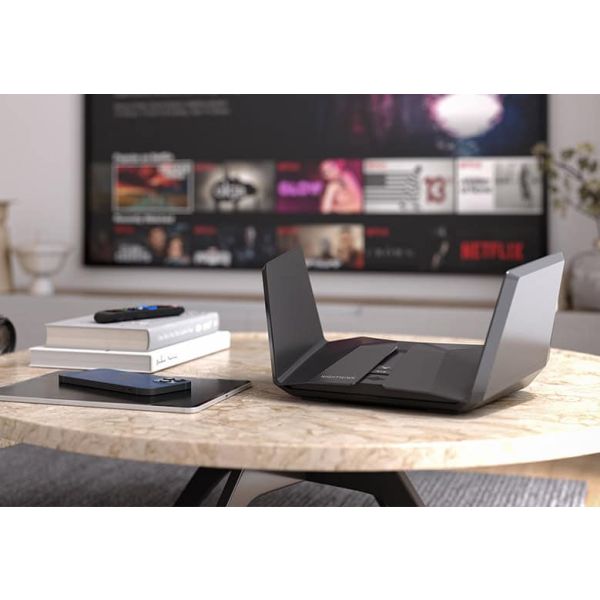 NETGEAR Nighthawk RAXE500 draadloze router Gigabit Ethernet Tri-band (2,4 GHz / 5 GHz / 6 GHz) Zwart (RAXE500-100EUS) NETGEAR Nighthawk RAXE500 draadloze router Gigabit Ethernet Tri-band (2,4 GHz / 5 GHz / 6 GHz) Zwart (RAXE500-100EUS)