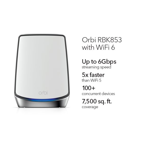 NETGEAR Orbi RBK853 AX6000 WiFi 6 Mesh System (RBK853-100EUS)