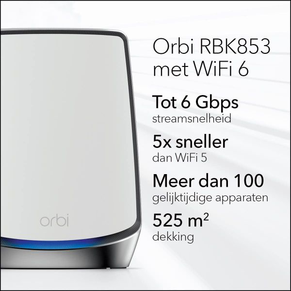 NETGEAR Orbi RBK853 AX6000 WiFi 6 Mesh System (RBK853-100EUS) NETGEAR Orbi RBK853 AX6000 WiFi 6 Mesh System (RBK853-100EUS)