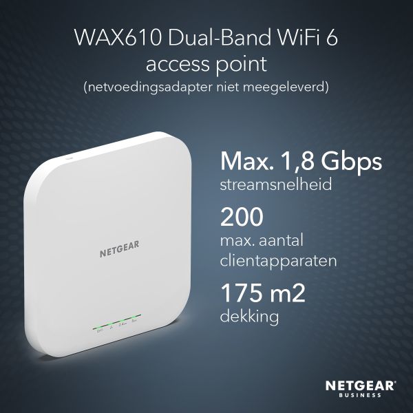 NETGEAR Insight Cloud Managed WiFi 6 AX1800 Dual Band Access Point (WAX610) (WAX610-100EUS)