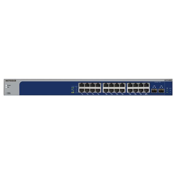 NETGEAR XS724EM Managed L2 10G Ethernet (100/1000/10000) 1U Blauw, Grijs (XS724EM-100EUS)