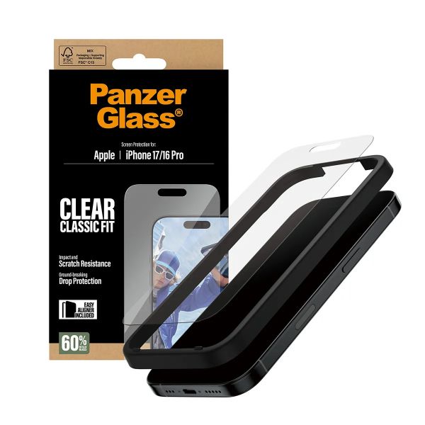 PanzerGlass iPhone 17/16 Pro Clear Classic Fit met EasyAligner (PG97490)