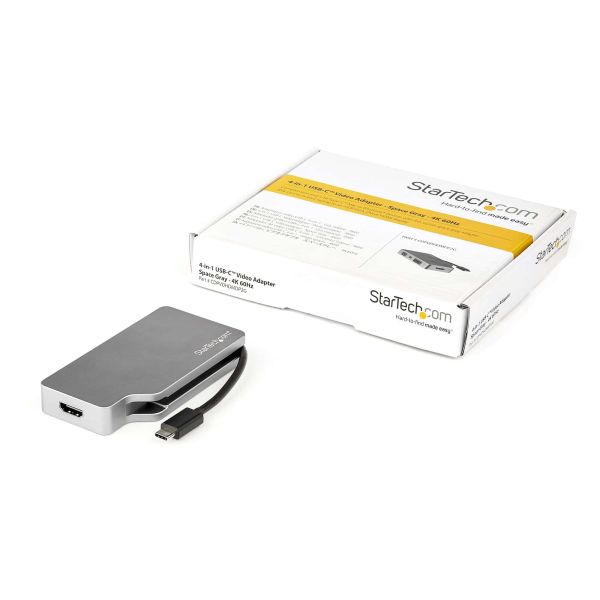 StarTech.com USB C Multiport Video Adapter met HDMI, VGA, Mini DisplayPort of DVI, USB Type C Monitor Adapter naar HDMI 2.0 of mDP 1.2 (4K 60Hz), VGA of DVI (1080p), Space Gray Aluminium (CDPVDHDMDP2G)