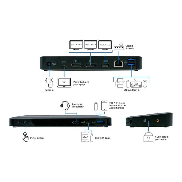 Origin Storage 40AU0065UK-OS notebook dock & poortreplicator Docking USB 3.2 Gen 1 (3.1 Gen 1) Type-C Zwart (40AU0065UK-OS)