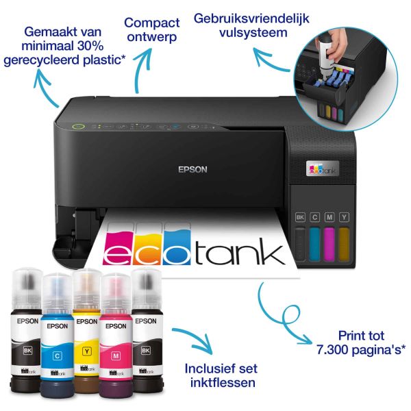 Epson EcoTank ET-2830 A4 multifunctionele Wi-Fi-printer met inkttank, inclusief tot 3 jaar inkt (C11CK59402)