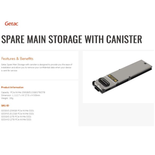 Getac F110 Verwisselbare 2TB PCIe SSD met Canister (GSSHX3)