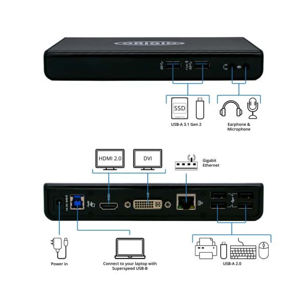 Origin Storage 452-BBOT-OS laptop dock & poortreplicator Docking USB 3.2 Gen 1 (3.1 Gen 1) Type-A Zwart (452-BBOT-OS)