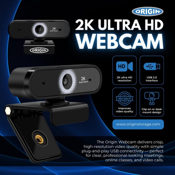 Origin Storage OS-USB-2KWEBCAM webcam 5 MP 2592 x 1944 Pixels USB 2.0 Zwart (OS-USB-2KWEBCAM)