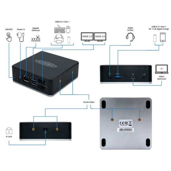 Origin Storage OSDOCK-MMUSBCA/EU laptop dock & poortreplicator Docking USB 3.2 Gen 1 (3.1 Gen 1) Type-A + Type-C Zwart (OSDOCK-MMUSBCA/EU)