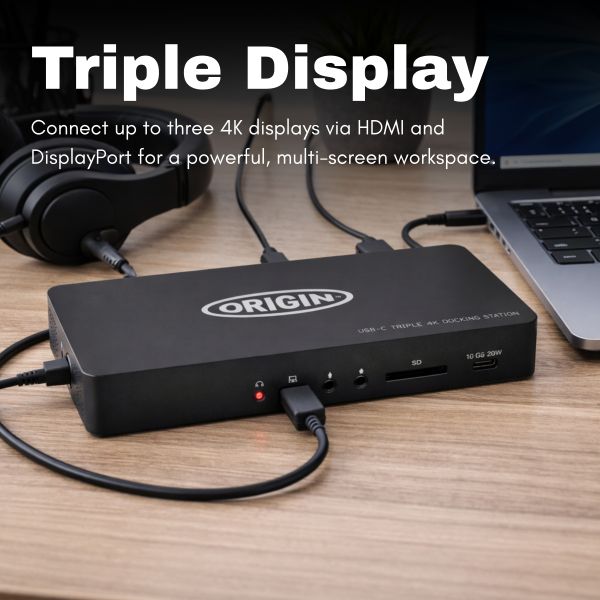 Origin Storage OSDOCK-T4K15/EU laptop dock & poortreplicator Docking USB 3.2 Gen 1 (3.1 Gen 1) Type-A + Type-C Zwart (OSDOCK-T4K15/EU)