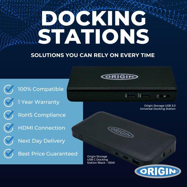 Origin Storage OSDOCK-USBC/EU laptop dock & poortreplicator Docking USB 3.2 Gen 1 (3.1 Gen 1) Type-C Zwart (OSDOCK-USBC/EU)