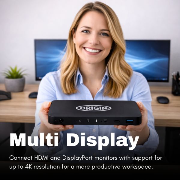 Origin Storage OSDOCK-USBC/EU laptop dock & poortreplicator Docking USB 3.2 Gen 1 (3.1 Gen 1) Type-C Zwart (OSDOCK-USBC/EU)