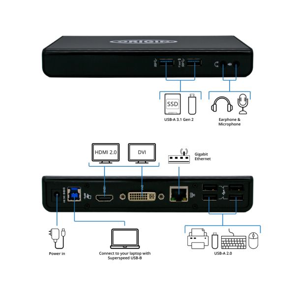 Origin Storage Y4H06ET-OS laptop dock & poortreplicator Docking USB 3.2 Gen 1 (3.1 Gen 1) Type-A Zwart (Y4H06ET-OS)