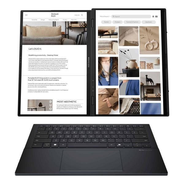 ASUS Zenbook Duo UX8406CA-QL038W Intel Core Ultra 7 255H Hybride (2-in-1) 35,6 cm (14") Touchscreen WUXGA 32 GB LPDDR5x-SDRAM 1 TB SSD Wi-Fi 7 (802.11be) Windows 11 Home Nederlands Grijs (90NB14X1-M00HU0)