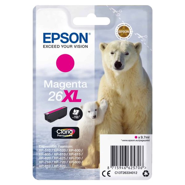 Epson Polar bear Singlepack Magenta 26XL Claria Premium Ink (C13T26334022)