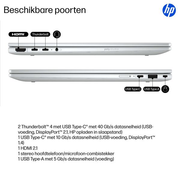 HP EliteBook X Flip EBXFlG1i14AI U7 258V 14 32GB/1T PC NL Copilot+ PC Intel Core Ultra 7 Hybride (2-in-1) 35,6 cm (14") Touchscreen 2.5K LPDDR5x-SDRAM 1 TB SSD Wi-Fi 7 (802.11be) Windows 11 Pro Zilver (B68T1EA#ABH)