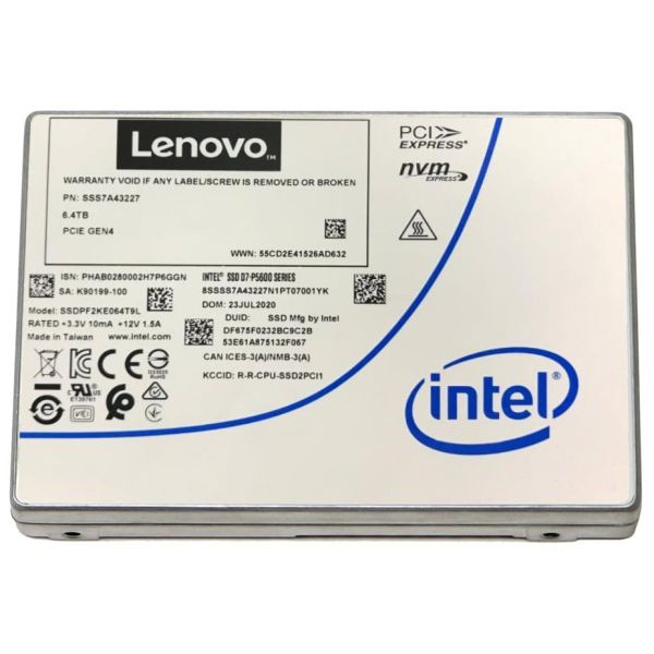 Lenovo 4XB7A17133 internal solid state drive 6,4 TB 2.5" PCI Express 4.0 NVMe TLC 3D NAND (4XB7A17133)