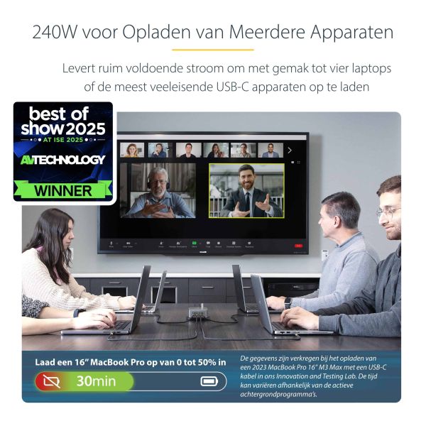 StarTech.com 4-Port Multi-Device USB-C Oplader, Totaal 240W, Single Port 140W EPR, PD 3.1, Poorten met Schroefvergrendeling, Ideaal voor Vergaderzalen, Incl Montagebeugel (424DEU-USB-C-CHARGER) StarTech.com 4-Port Multi-Device USB-C Oplader, Totaal 240W, Single Port 140W EPR, PD 3.1, Poorten met Schroefvergrendeling, Ideaal voor Vergaderzalen, Incl Montagebeugel (424DEU-USB-C-CHARGER)