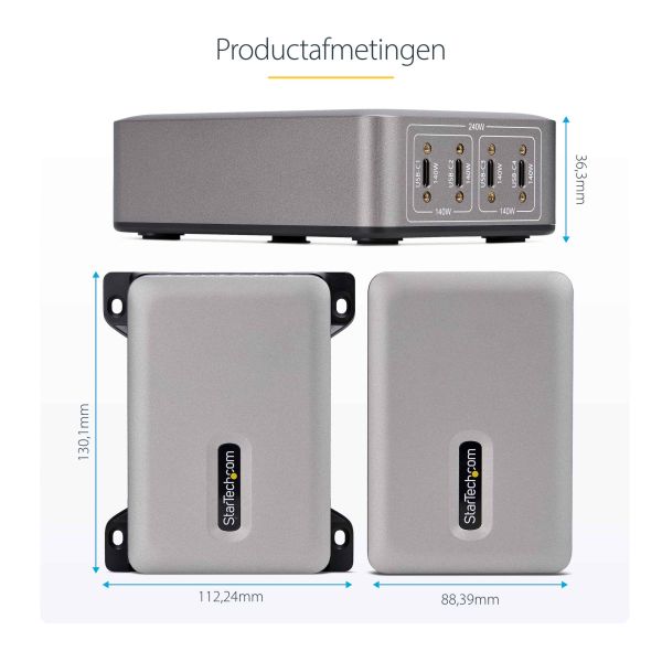 StarTech.com 4-Port Multi-Device USB-C Oplader, Totaal 240W, Single Port 140W EPR, PD 3.1, Poorten met Schroefvergrendeling, Ideaal voor Vergaderzalen, Incl Montagebeugel (424DEU-USB-C-CHARGER) StarTech.com 4-Port Multi-Device USB-C Oplader, Totaal 240W, Single Port 140W EPR, PD 3.1, Poorten met Schroefvergrendeling, Ideaal voor Vergaderzalen, Incl Montagebeugel (424DEU-USB-C-CHARGER)