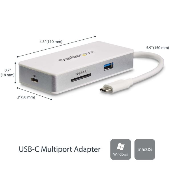 StarTech.com USB-C 4-in1 multiport adapter - SD (UHS-II) kaartlezer - 100W Power Delivery - 4K HDMI - GbE - 1x USB 3.0 (DKT3CHSD4GPD)