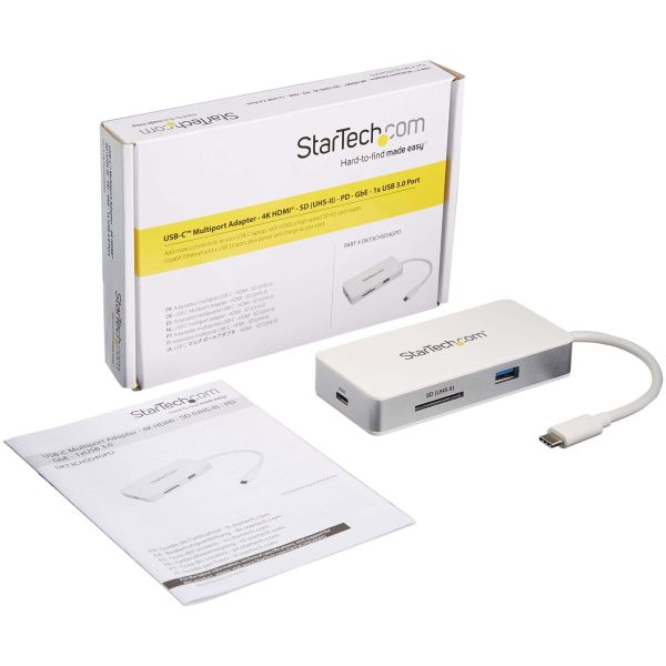 StarTech.com USB-C 4-in1 multiport adapter - SD (UHS-II) kaartlezer - 100W Power Delivery - 4K HDMI - GbE - 1x USB 3.0 (DKT3CHSD4GPD)