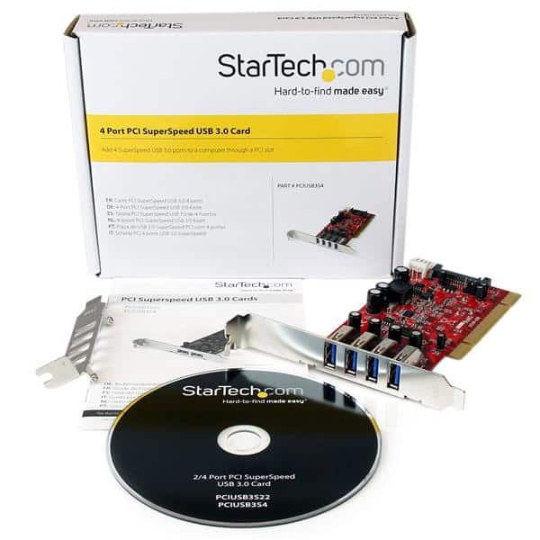 StarTech.com 4 Port PCI SuperSpeed USB 3.0 Adapterkaart met SATA/SP4 Voeding - Quad Port PCI USB 3 Controller Kaart - 5Gbps (PCIUSB3S4)