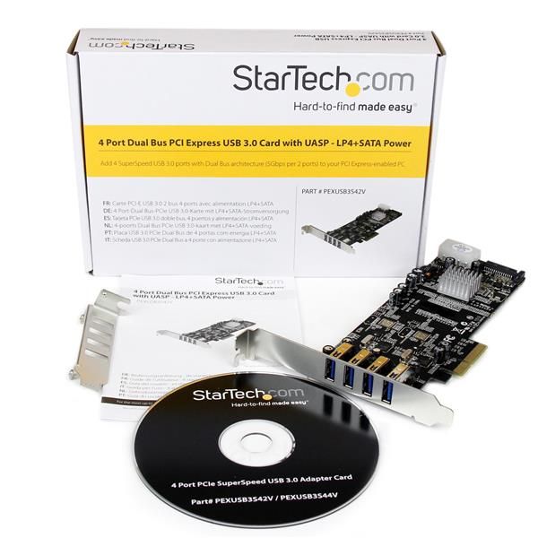 StarTech.com 4 Port PCI Express (PCIe) SuperSpeed USB 3.0 Adapterkaart met 2 Dedicated 5Gbps Channels - UASP - SATA / LP4 Power (PEXUSB3S42V)