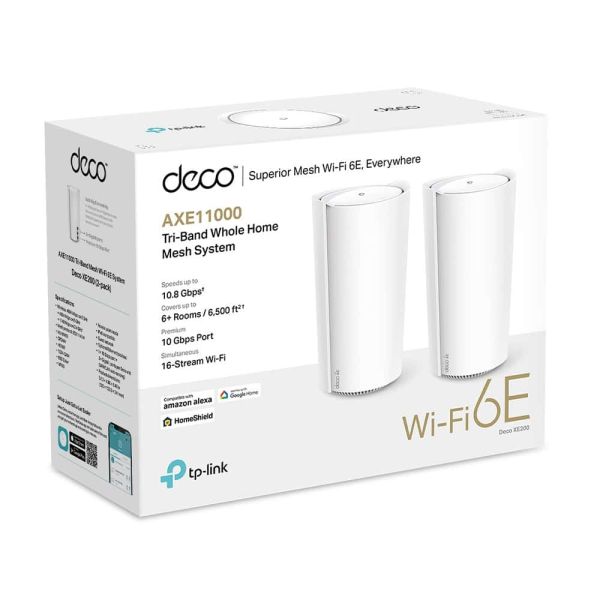 TP-Link DECOXE2001PACK mesh-wifi-systeem Tri-band (2,4 GHz / 5 GHz / 6 GHz) Wi-Fi 6E (802.11ax) Wit 1 Intern (DECO XE200(1-PACK))
