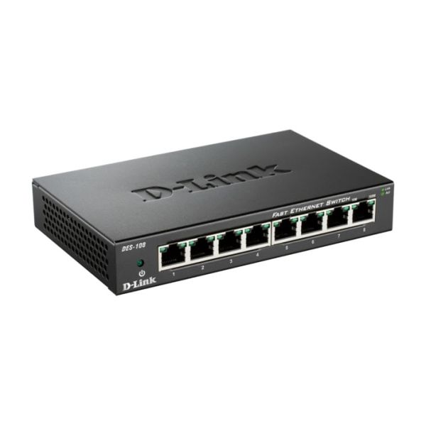 D-Link DES-108 netwerk-switch Unmanaged L2 Gigabit Ethernet (10/100/1000) Desktop Zwart (DES-108)