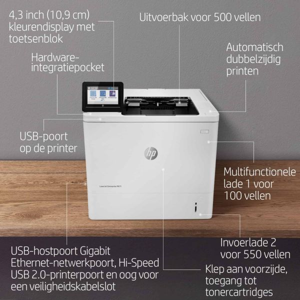 HP LaserJet Enterprise M611dn Zwart-wit Printer, Alleen Ethernet; Dubbelzijdig (7PS84A)