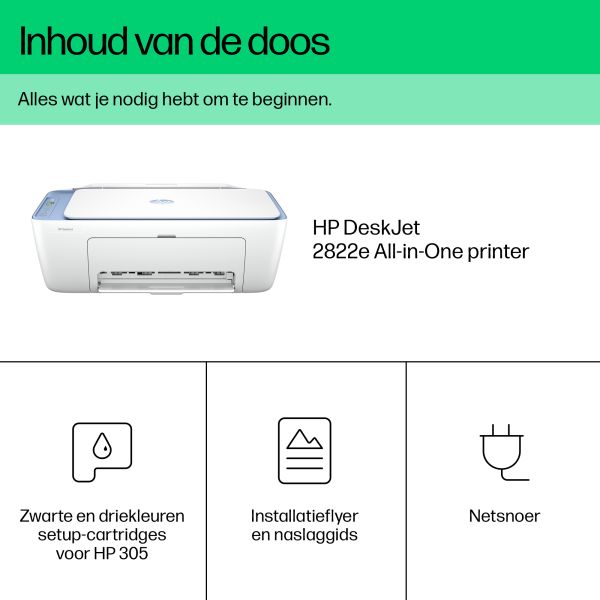 HP DeskJet 2822e Draadloos All-in-One Kleur Printer, Kopieerapparaat, scanner (588R4B#686) HP DeskJet 2822e Draadloos All-in-One Kleur Printer, Kopieerapparaat, scanner (588R4B#686)