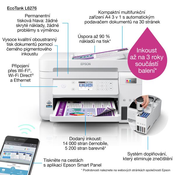 Epson EcoTank L6276 Inkjet A4 4800 x 1200 DPI 33 ppm Wifi (C11CJ61406)