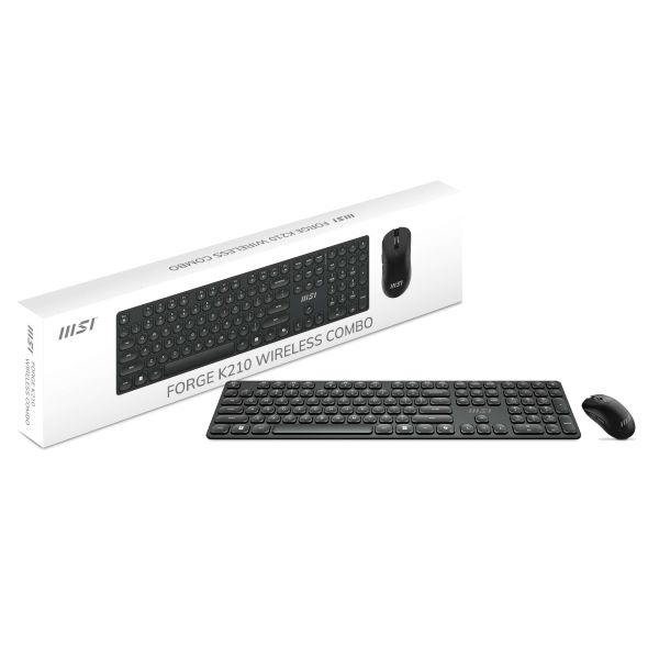 MSI FORGE K210 WIRELESS COMBO toetsenbord Inclusief muis Thuis/Werk USB QWERTY Amerikaans Engels Zwart (S11-43US221-Y92) MSI FORGE K210 WIRELESS COMBO toetsenbord Inclusief muis Thuis/Werk USB QWERTY Amerikaans Engels Zwart (S11-43US221-Y92)