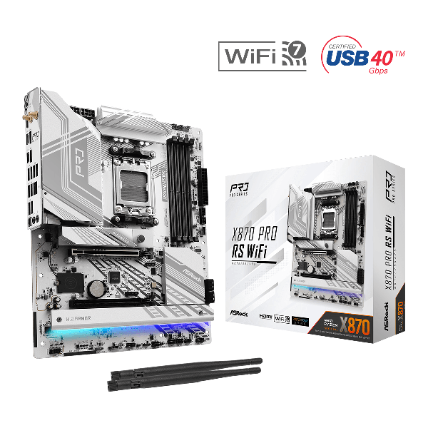 ASRock MB Sc AM5 X870 PRO RS WIFI - AMD X870 - 4xDDR5 - 1xHDMI - 2xThunderbolt - WI-FI (X870PRORSWIFI)