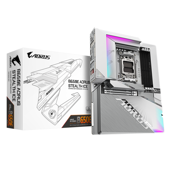 GIGABYTE MB Sc AM5 B650E AORUS STEALTH ICE - AMD B650 - 4xDDR5 - 2x HDMI - 1xUSB-C - WI-FI - E-ATX (B650EASTEALTHICE)