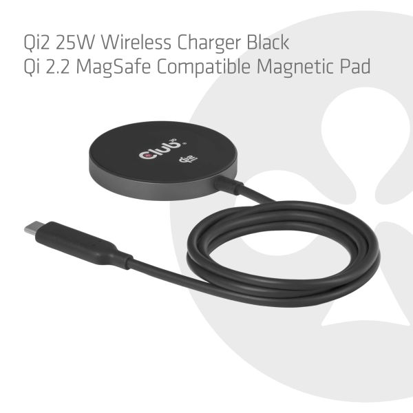 CLUB3D CAC-3027 Qi2 25W draadloze oplader zwart Qi 2.2 MagSafe-compatibel magnetisch pad (CAC-3027)