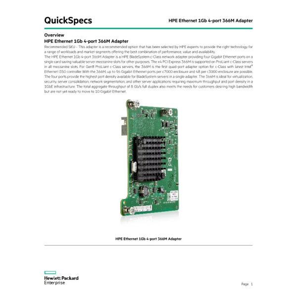 HPE 1GB 4-port 366M Ethernet (4053162558854-RFB)