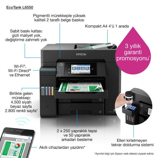 Epson EcoTank L6550 Inkjet A4 4800 x 2400 DPI 32 ppm Wifi (C11CJ30402) Epson EcoTank L6550 Inkjet A4 4800 x 2400 DPI 32 ppm Wifi (C11CJ30402)