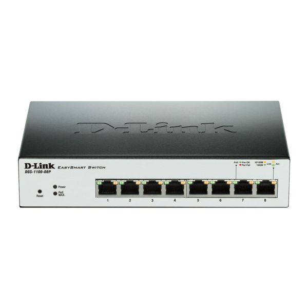 D-Link DGS-1100-08P netwerk-switch Managed L2 Gigabit Ethernet (10/100/1000) Power over Ethernet (PoE) Zwart (DGS-1100-08P)