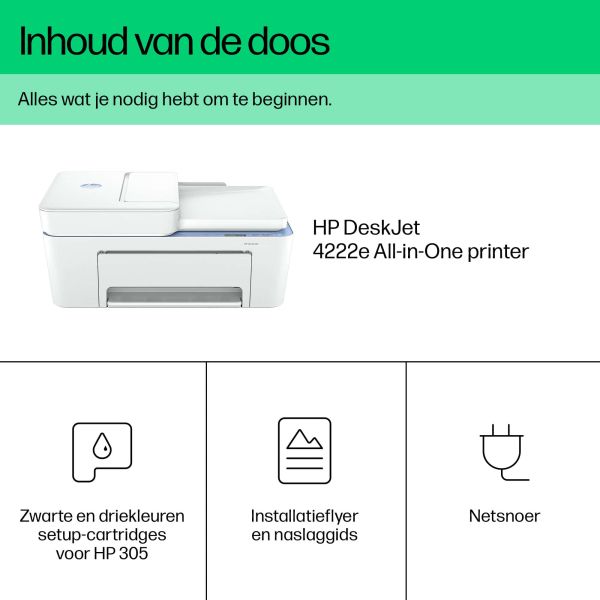 HP DeskJet 4222e Draadloos All-in-One Kleur Printer, Instant Ink; Kopieerapparaat, scanner (60K29B#686)