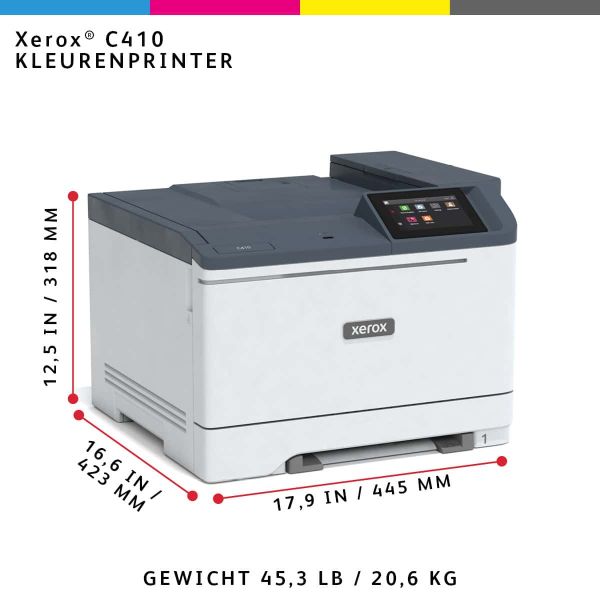 Xerox VersaLink C410 A4 40 ppm draadloze dubbelzijdige printer kiezen PS3 PCL5e/6 2 laden totaal 251 vel (C410V_Z)