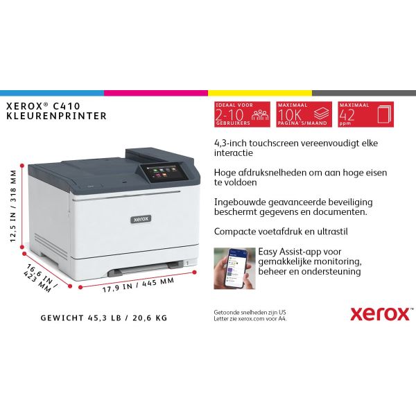 Xerox VersaLink C410 A4 40 ppm draadloze dubbelzijdige printer kiezen PS3 PCL5e/6 2 laden totaal 251 vel (C410V_Z) 2/2 Xerox VersaLink C410 A4 40 ppm draadloze dubbelzijdige printer kiezen PS3 PCL5e/6 2 laden totaal 251 vel (C410V_Z)