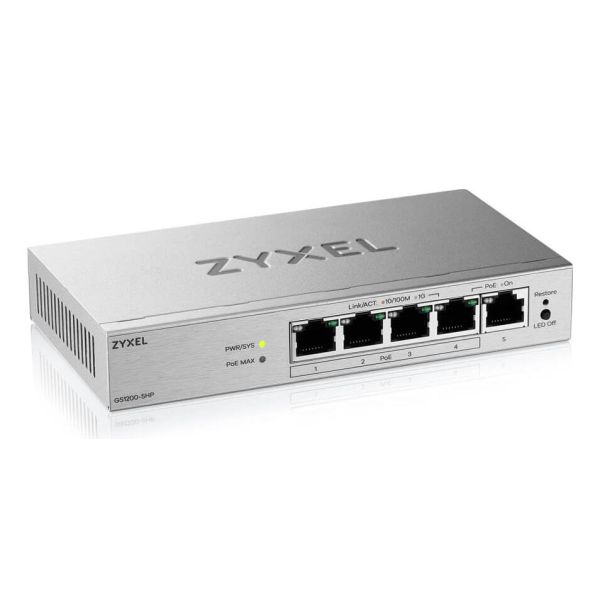 Zyxel GS1200-5HPV3 Managed L2 Gigabit Ethernet (10/100/1000) Power over Ethernet (PoE) Desktop Grijs (GS12005HPV3EU0101F) Zyxel GS1200-5HPV3 Managed L2 Gigabit Ethernet (10/100/1000) Power over Ethernet (PoE) Desktop Grijs (GS12005HPV3EU0101F)