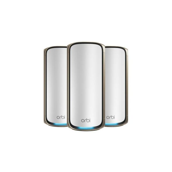 NETGEAR Orbi 970 Series Quad-Band WiFi 7, 3-Pack Quad-band (2.4 GHz / 5 GHz-1 / 5 GHz-2 / 6 GHz) Wi-Fi 6 (802.11ax) Grijs Intern (RBE973S-100EUS)