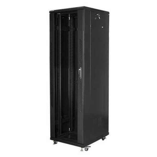 LANBERG free standing rack 19inch cabinet 42U 600x800 glass door LCD flat pack black (FF01-6842-12BL)