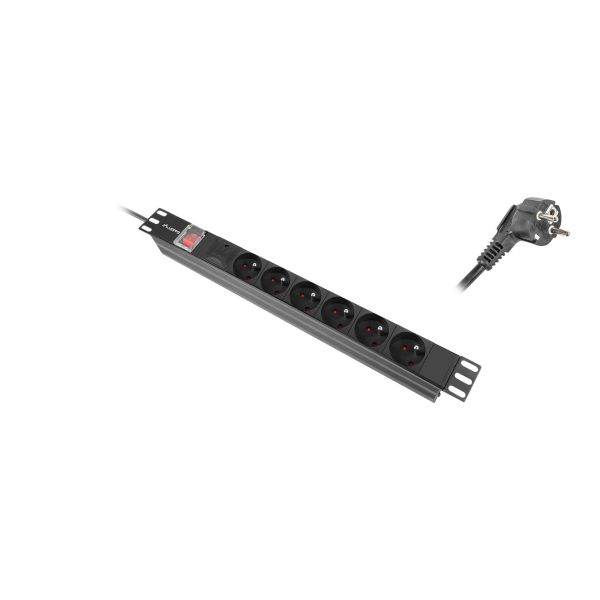 Lanberg PDU 19" 1U 16A 6x Schuko Zwart (PDU-06F-0200-BK)