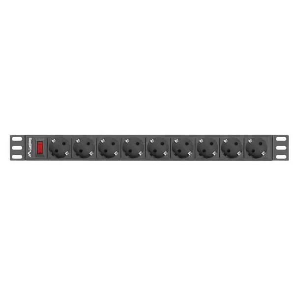 Lanberg PDU 19 inch 1U 9x Schuko 3m zwart (PDU-09F-0300-BK)