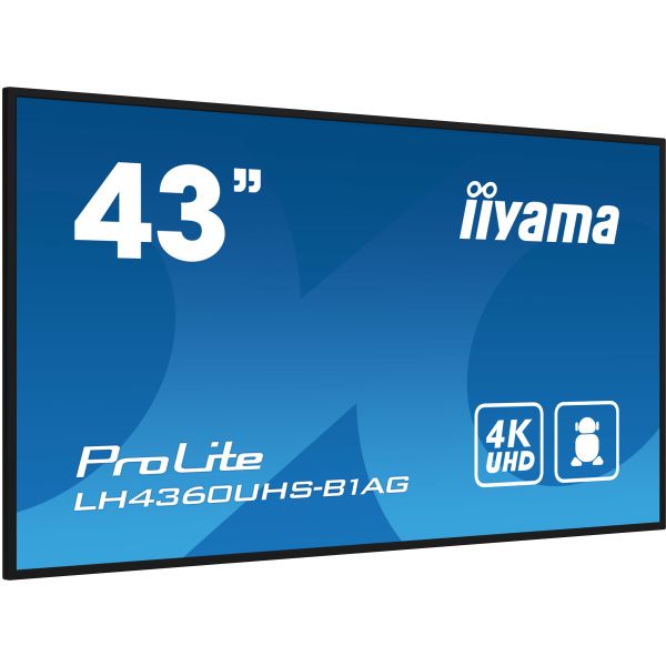 iiyama LH4360UHS-B1AG beeldkrant Digitaal A-kaart 108 cm (42.5") LED Wifi 500 cd/m² 4K Ultra HD Zwart Type processor Android 11 24/7 (LH4360UHS-B1AG)