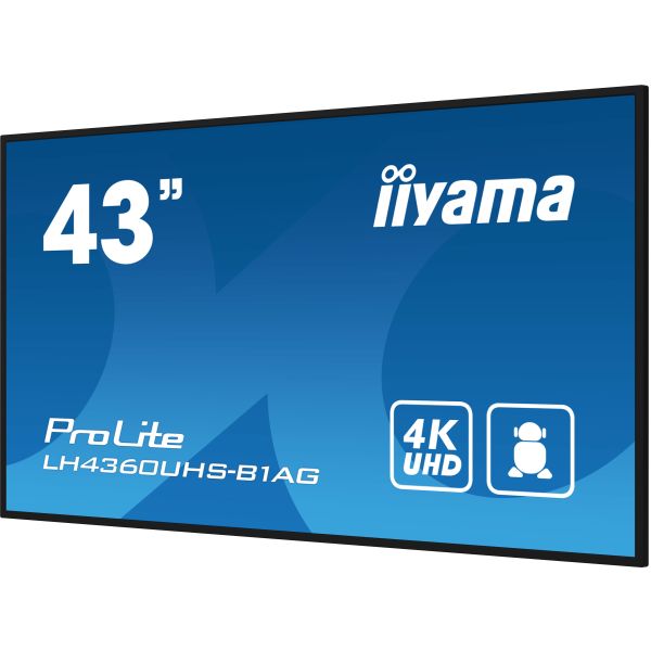 iiyama LH4360UHS-B1AG beeldkrant Digitaal A-kaart 108 cm (42.5") LED Wifi 500 cd/m² 4K Ultra HD Zwart Type processor Android 11 24/7 (LH4360UHS-B1AG)